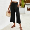 thumbnail image 4 of WIZUTIZ Womens Linen Pants Capris Classic Stylish Relaxed Fit Wide Leg Cropped pants Stretch Elastic Mid Rise Sweatpants Solid Flowy with Pockets Paperbag Palazzo Pants Black, 4 of 4