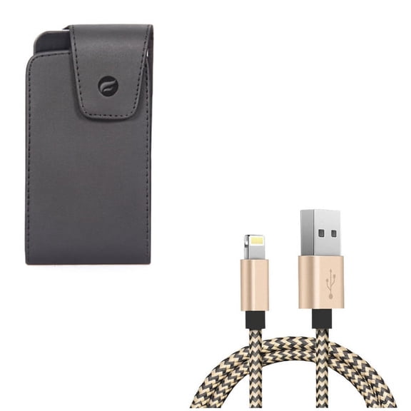 Case Belt Clip w USB Cable for iPhone 8/7/6S/6 - Leather Swivel Holster Vertical Cover, 3ft Charger Cord Power Wire for iPhone 8/7/6S/6 Models