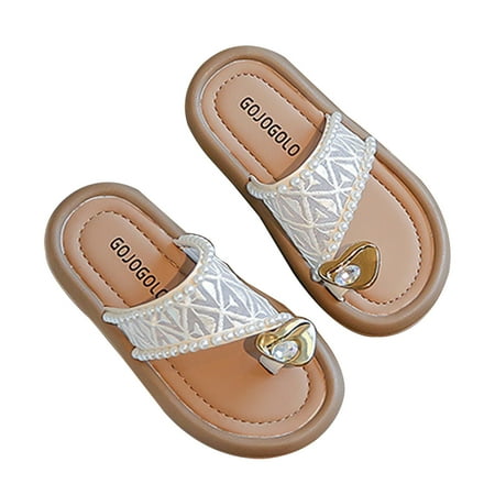

Bnwani Casual Dress Shoes For Children Pearl Shoes Girl Shoes Slippers Girls Non-Slip Breathable Slippers White Size 4T