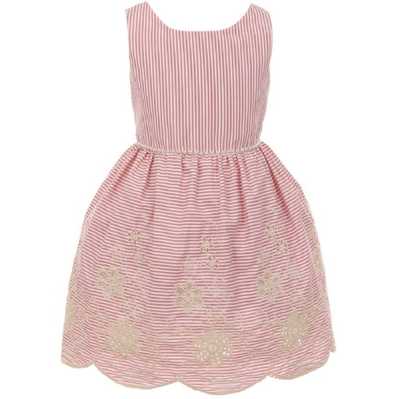 Little Girls Sleeveless Stripe Pearl Floral Easter Summer Flower Girl Dress USA Pink 2 (2J1K1S0)
