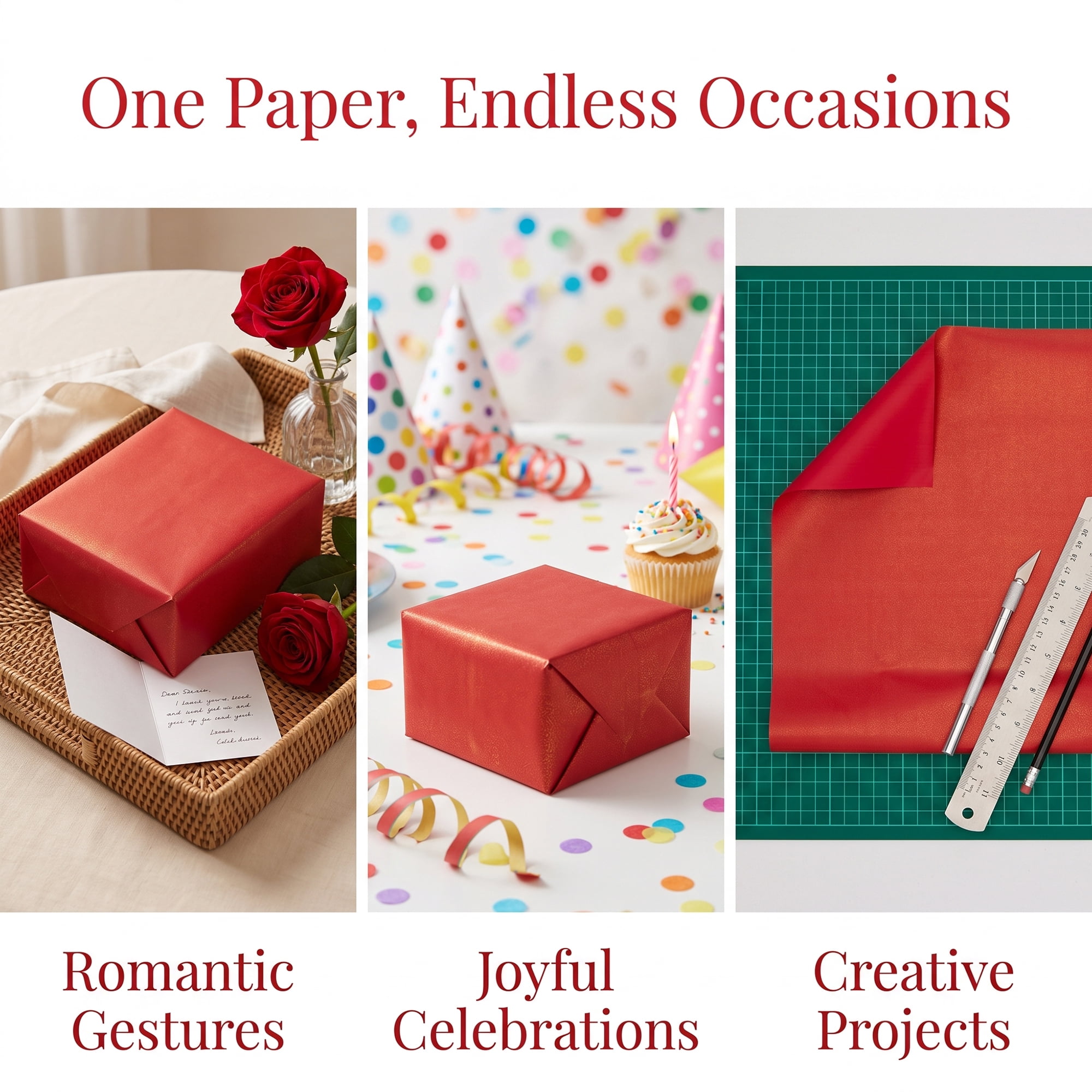 Unique Bargains 3Pcs Heavyweight Matte Gift Wrapping Paper Red 39.4" x 27.6"