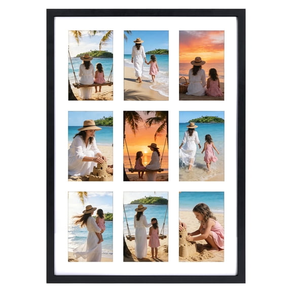 9 Opening 4x6 Collage Picture Frame, Black Multi-Photo Frame with Mat for Wall Display