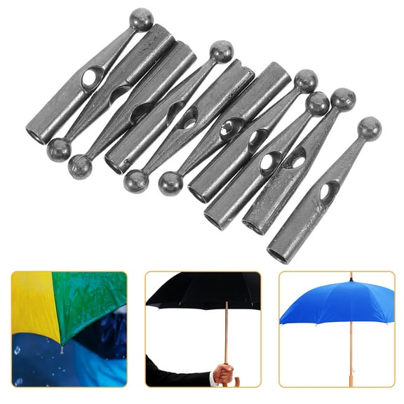 UEETEK 10pcs Black Umbrella Tail Beads Metal Long Handle Design for Repair Parts