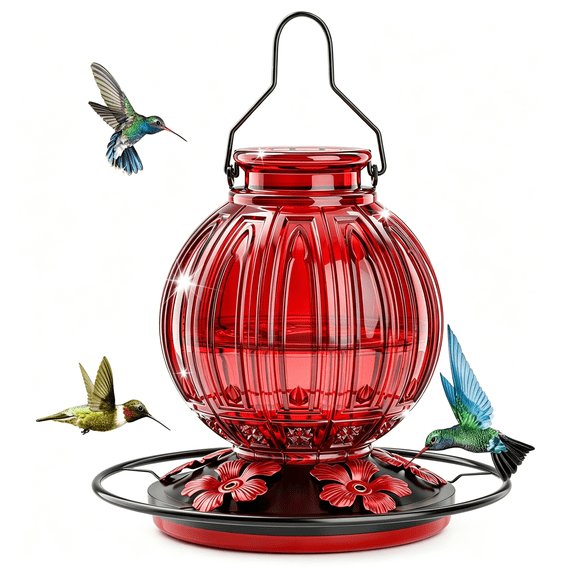 ACDANC 26 Oz Glass Hummingbird Feeder Hanging with 5 Flower Ports and Perch Leak Proof Humming Bird Feeder for Garden Yard Decor