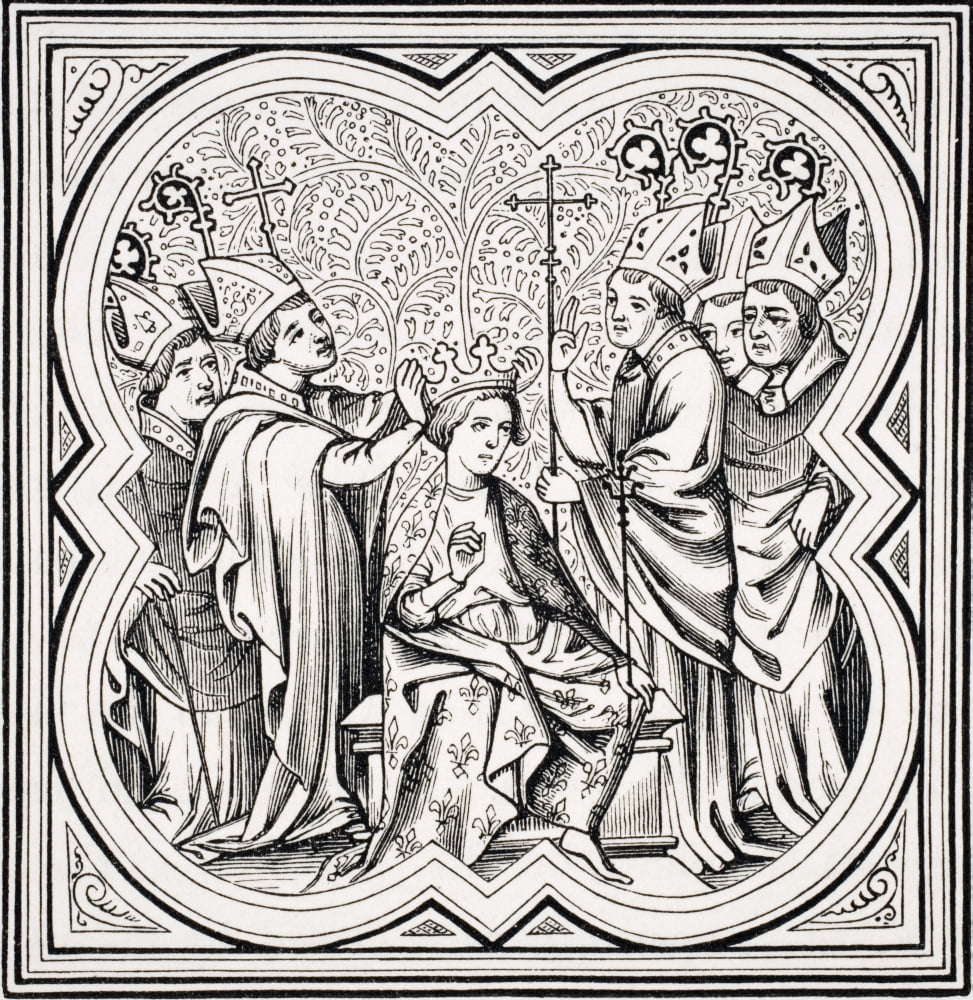 Coronation Of Charlemagne - Facsimile Of A Miniature In The Chroniques De Saint-Denis Manuscript Of The Fourteenth Century Charlemagne 742-814 King Of The Franks And Emperor Of The Holy Roman Empire F