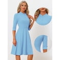 thumbnail image 2 of DARING DIVA Women's Sheath 3/4 Sleeves Stand Collar A-Line Dress XL Sky Blue, 2 of 6