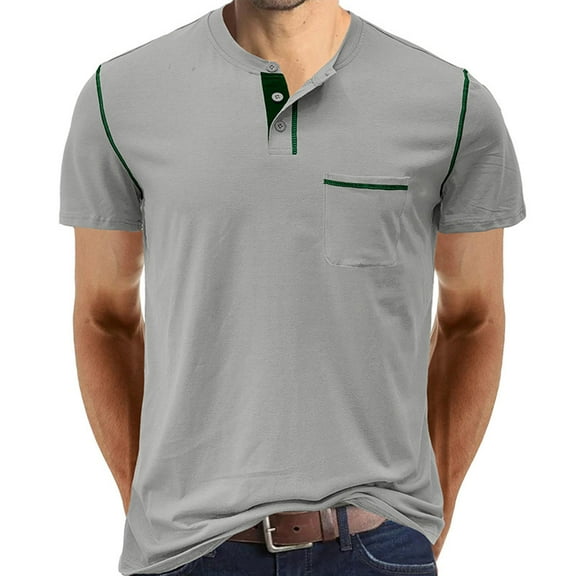 Mens Shirts Summer Men Short Sleeve Casual Fashion Round Neck Pullover Buttons T Shirt Blouse