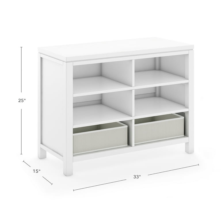 Martha Stewart Crafting Kids' Double Open Storage - White, Wooden Shelving  with Bins, 6 Compartment Art Supply Organizer for Playroom 
