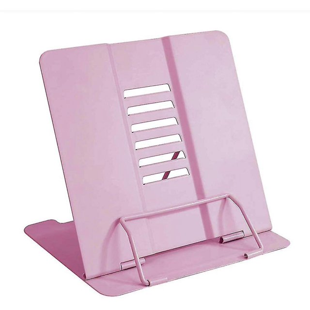 Soporte para libros de metal plegable, soporte para libros con caballete de metal, soporte para libros de metal, soporte para libros de cocina ajustable (rosa)