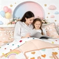 thumbnail image 3 of meiyoeat Cute Love Heart Letter T Twin Comforter Sets for Girls, Cloud Moon Bedding Set for Bedroom, Peach, Polkadot Reversible, 2pcs, 1 Comforter and 1 Pillowcase, 3 of 5