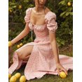thumbnail image 3 of HAHDAXIA Women Puff Sleeve Split Maxi Dress Square Collar Ruffle Floral Boho Dresses Cottagecore Backless Sundress, 3 of 7