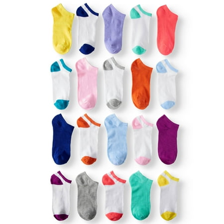 Wonder Nation Girls Socks, 20 Pack No Show Fashion (Little Girls & Big Girls)
