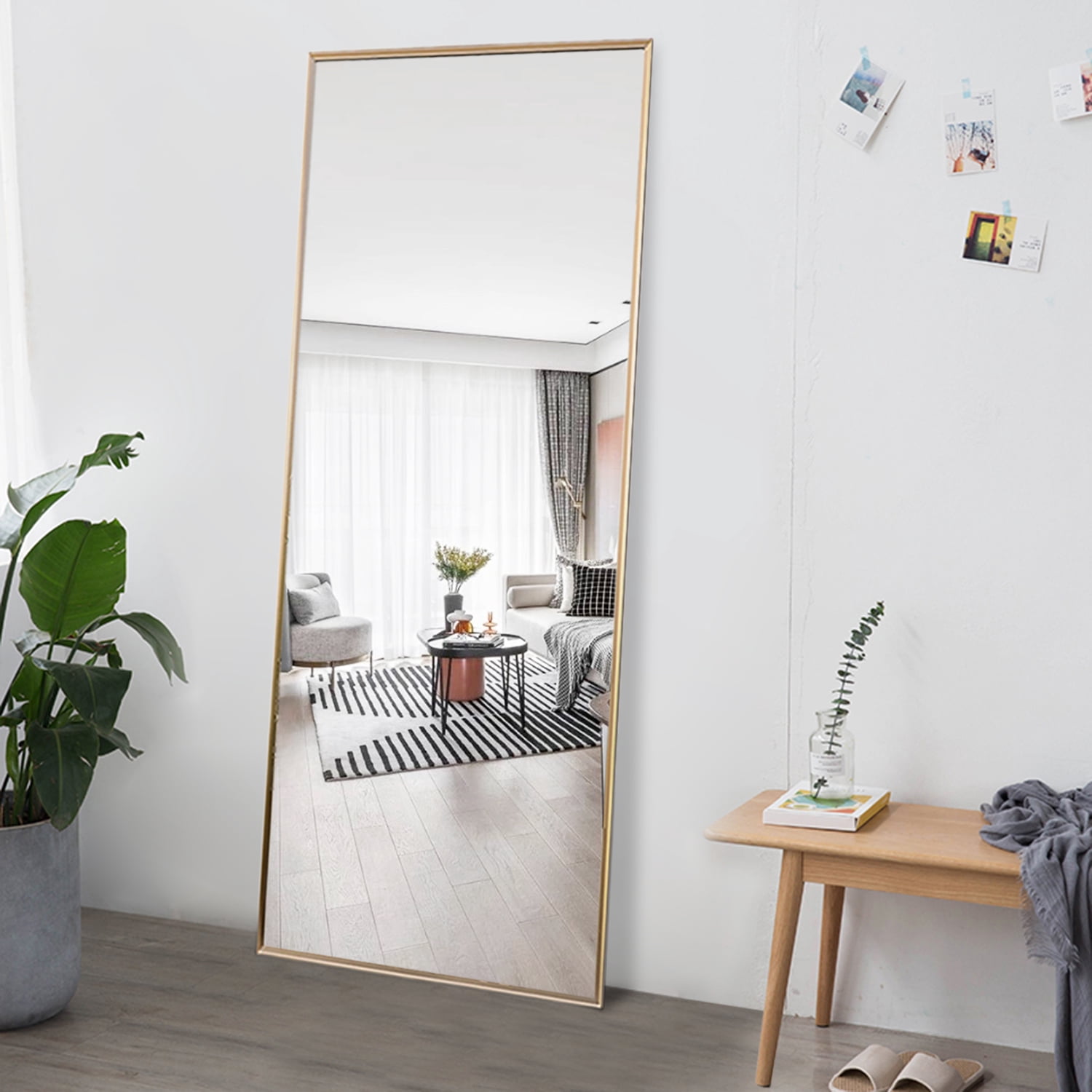 65"x22" Rectangular Full Length Floor Mirror with Stand Pure Gold