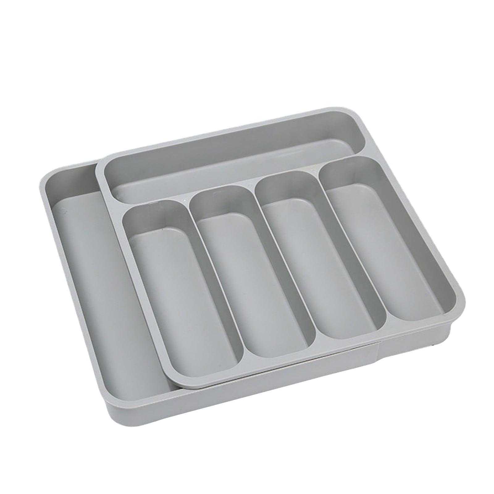 SugarBloom 5-Compartment Kitchen Drawer Organizer, Expandable Utensil Tray for Knives, Forks, Spoons, and Chopsticks,Gray