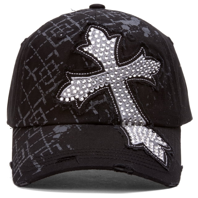 Gorra de béisbol ajustable CHL de la cruz con cuentas Negro Sombrero de cadete