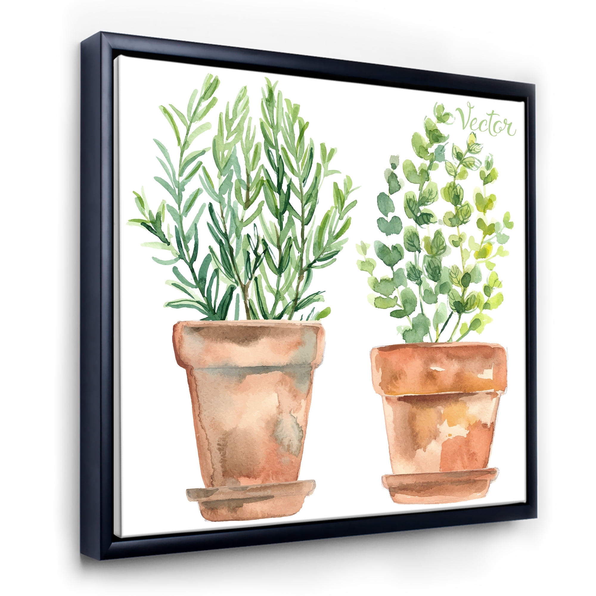 Designart 'Two Green House Plants In Orange Cly Pots' Traditional Framed Canvas Wall Art Print