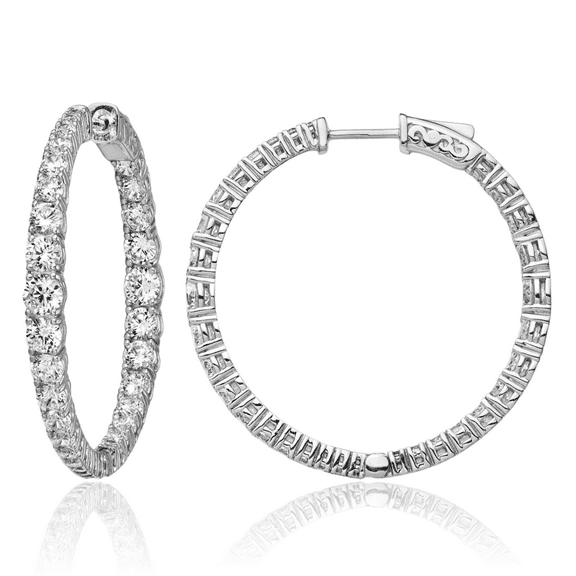 925 Sterling Silver 4mm Graduated Cubic Zirconia CZ Round Medium Hoop Earrings