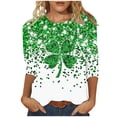 thumbnail image 3 of TaTaai Women St. Patrick's Day Green Print Crew Neck 3/4 Sleeve T-Shirt Loose Casual Top Ladies Spring Holiday Street Wear Lightweight Breathable Non-See-Through No Fading Soft Top Gift, 3 of 5