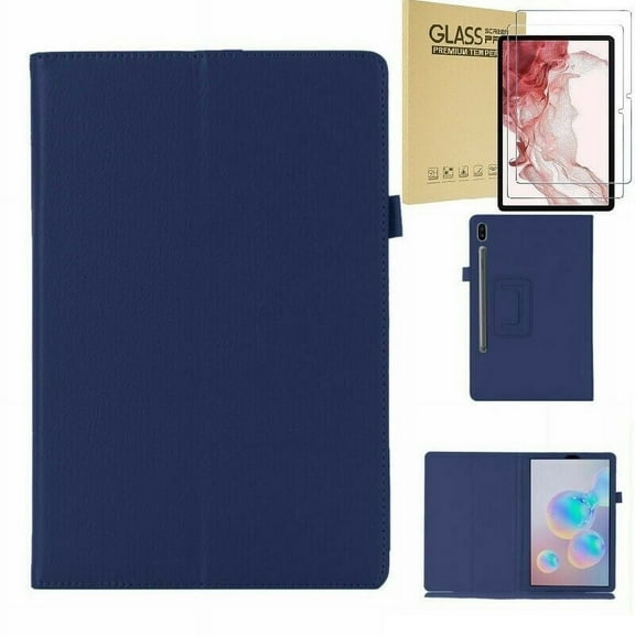 Epicgadget For Samsung Galaxy Tab S8 / Galaxy Tab S7 11 Inch PU Leather Case Stand Cover with 2 Pieces Tempered Glass Screen Protector for Samsung 11" Galaxy Tab S8 / Galaxy Tab S7 Tablet (Blue)