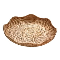 LAMIRO Rattan Round Serving Tray Display for Breakfast Table Centerpiece Decorative