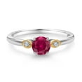 thumbnail image 2 of 925 Sterling Silver and 10K Yellow Gold Red Created Ruby and White Lab Grown Diamond 3 Stone Engagement Ring for Women (0.63 Cttw, Round Gemstone July Birthstone, Available in Size 5,6,7,8,9), 2 of 4