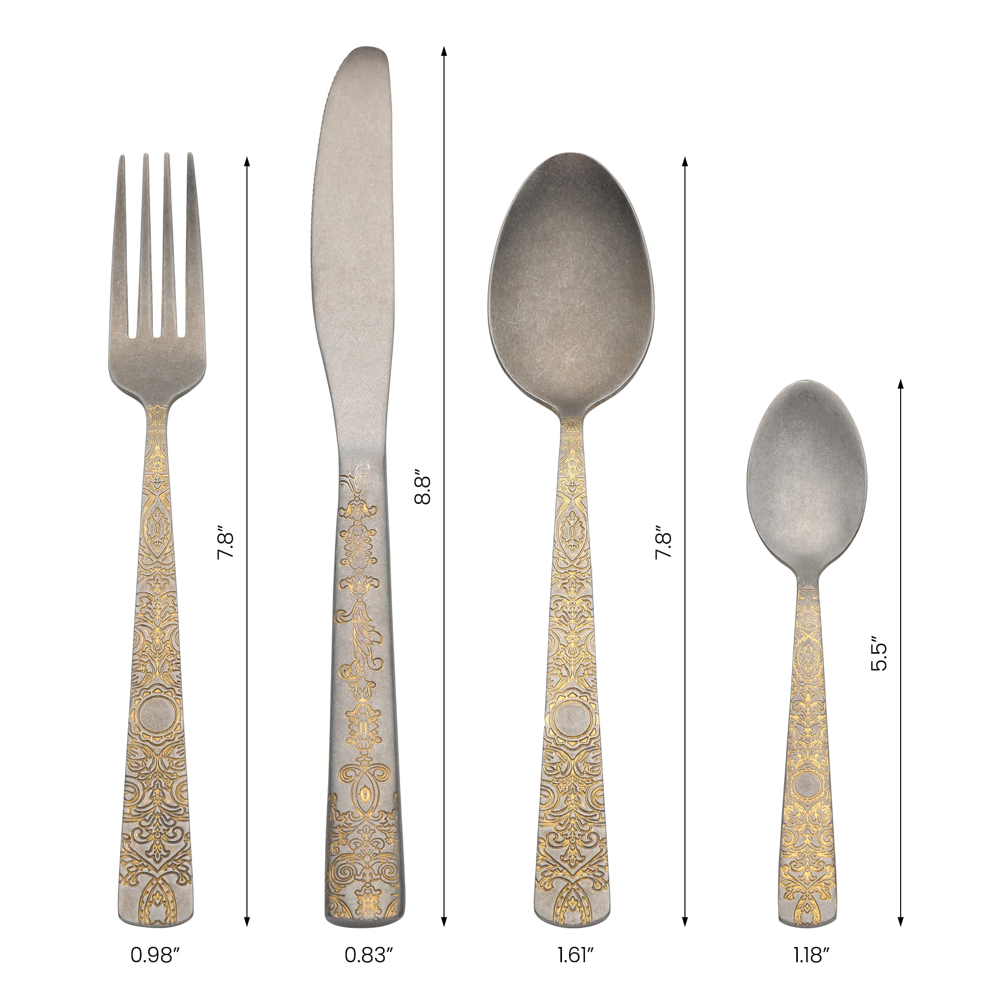 Unique Bargains Stainless Steel Floral Flatware Set for Many Occasions Retro Gold 4pcs
