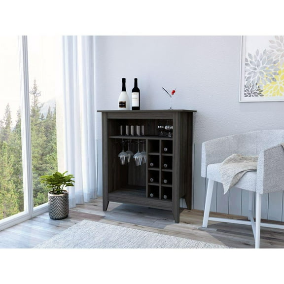 Depot E-Shop Mojito Bar Cabinet With 8 Wine Cubbies, Wine Rack, And Open Shelf, Carbon Espresso
