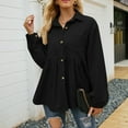thumbnail image 2 of Women's Corduroy Button Down Shirts Collared Solid Long Sleeve Peplum Tops Pleated Casual Loose Fall Blouse Tee, 2 of 7