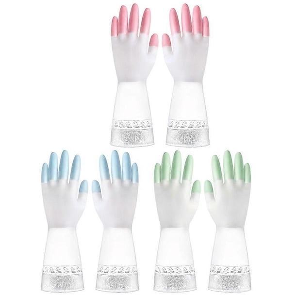 3 Pairs Home Kitchen Gloves Anti-slip Washing Gloves Waterproof Gloves Toilet Cleaning Gloves (Pink, Green, Blue, Size M)
