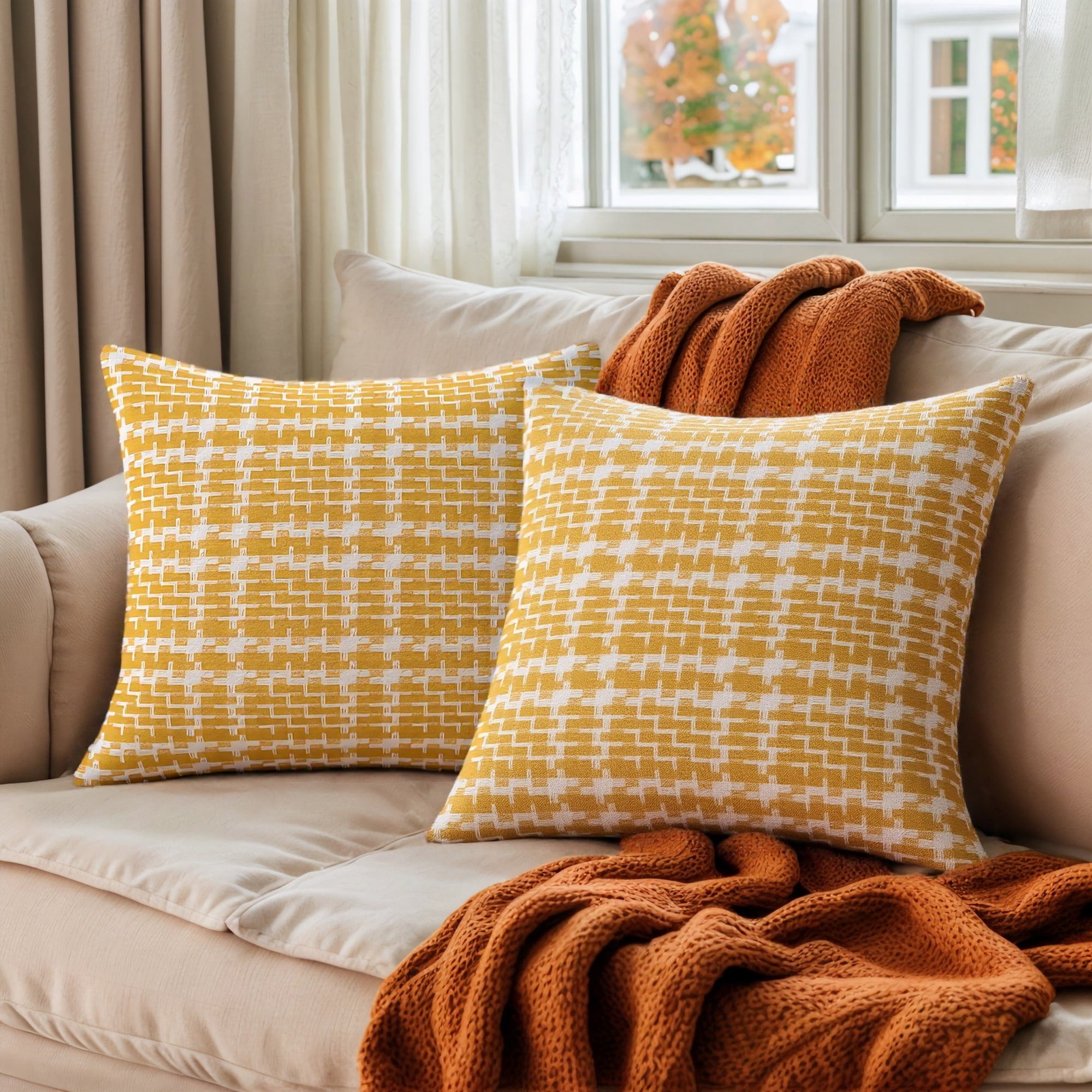 Unique Bargains Pack of 2 Decorative Throw Pillow Covers 18" x 18" Yellow