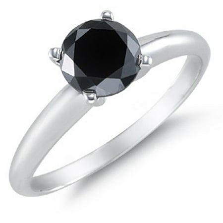 1 Carat Solitaire Round Black Diamond Engagement Ring for Women in White Gold, Under