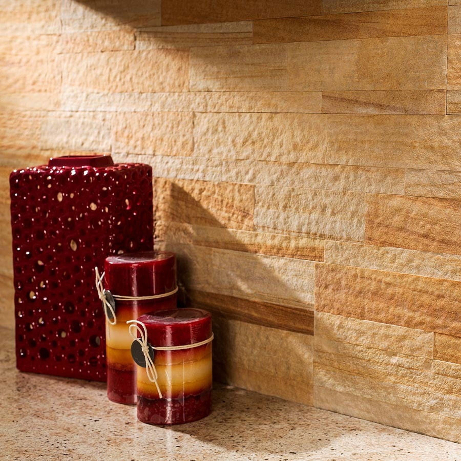 Aspect Peel and Stick Stone Overlay Kitchen Backsplash - Golden Sandstone (Approx. 15 sq ft Kit) - Easy DIY Tile Backsplash