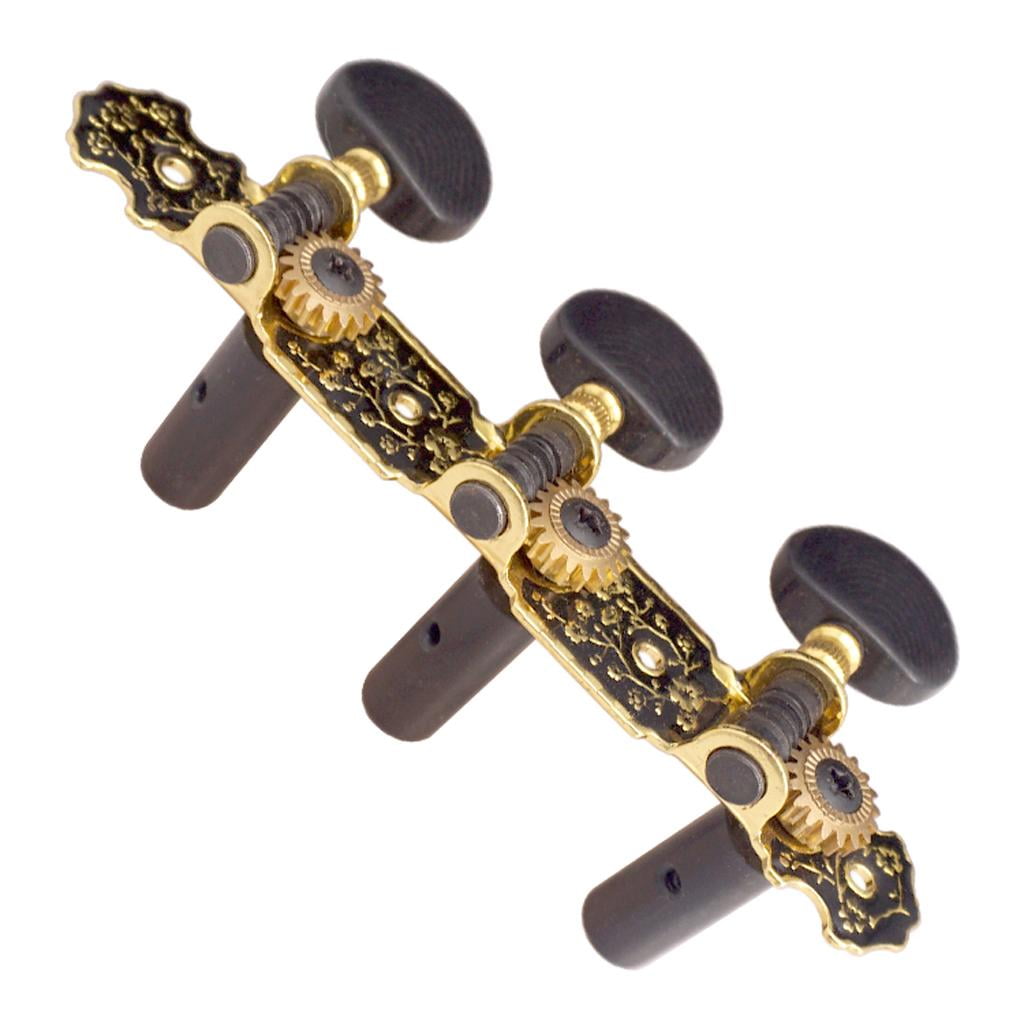LeeQinersw 2Pcs Gold&Black Plate Acoustic Classical Guitar Tuning Pegs Machine Heads Tuners