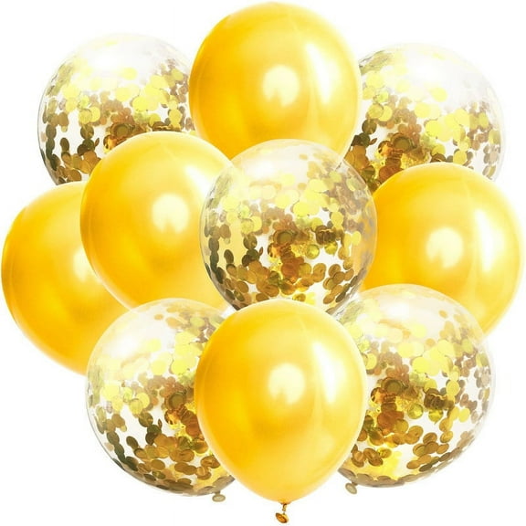 Namzi 50PCS Yellow and gold Confetti Balloons, Premium 12inch Birthday Party Balloons, Balloons Bulk for Bridal Shower, Graduation Party Decoration