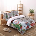 thumbnail image 3 of Cartoon Snowman Twin Size Comforter Set, Christmas Snowman Xmas Tree Box Snowfall Grey Bedding for All Seasons, 4 Pcs Bed Set with 1 Comforter (68"x86") ,1Sheet(66"x116"), 2 Pillowcases (19"x29"), 3 of 7