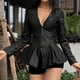 thumbnail image 5 of Honeeladyy Ventas Mujeres PU Cuero Mini Chaqueta Teddy Abrigo de Motociclista Cuello en V Cremallera Tops Cintura Alta Volante Dobladillo Club Ropa de Abrigo, 5 of 8