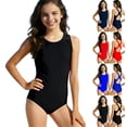 thumbnail image 2 of AJTQTH One Piece Swimsuits for Girls Cute Summer Quick Dry Beach Swimwear Trendy Solid Color Teen Girls Cross Backless Bathing Suit Black 7-8 Years, 2 of 7