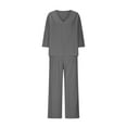 thumbnail image 4 of FCLoft Women's Summer Linen 2-Piece Set - V Neck Top & Wide Leg Pants with Pockets, Loose Loungewear, 4 of 6