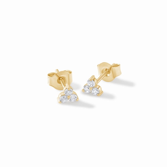 DewberryDiamonds 1/4 cttw IGI Certified Lab Grown Diamond Three Stone Cluster Push Back Stud Earrings for Women Men, Unisex | 14kt Solid Yellow Gold