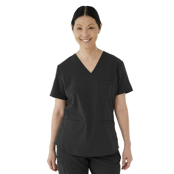 ave. Lex Women's Three Pocket V-Neck Tunic Scrub Top in Black, M