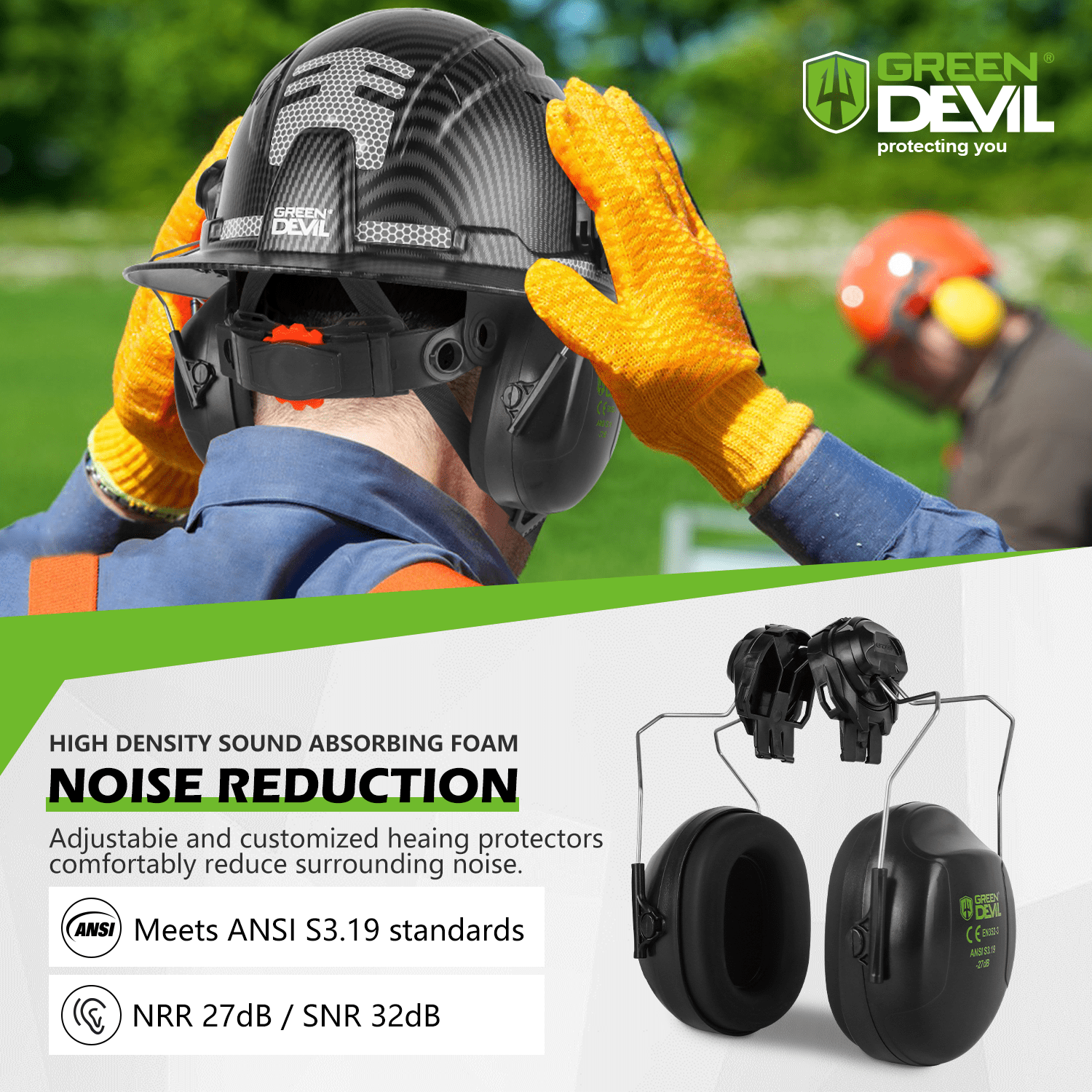 GREEN DEVIL Industrial Chainsaw Helmet with Face Shield Built in Visor and Ear Muffs 4 in 1 System ANSI Z89.1 Full Brim Safety Hard Hat Adjustable Headgear Ideal for Forestry and Arborist Work