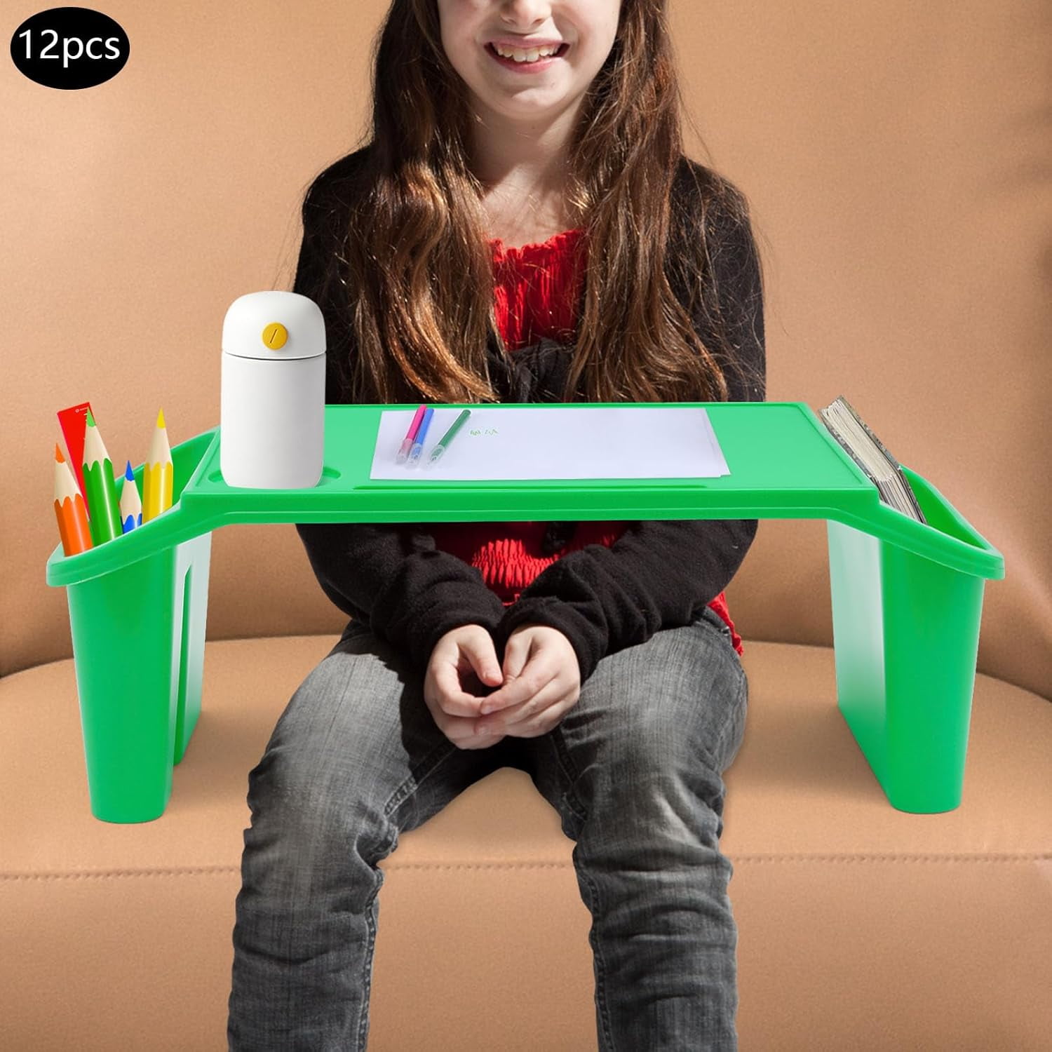 4/6/12pcs Kids Lap Desk Tray Plastic Breakfast Laptop Trays with Storage Portable Activity Table with Side Pockets/Slot Portable Lap Bed Table for Writing Eating Game Snacks