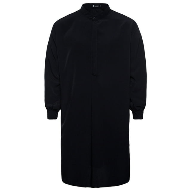 Penkiiy Long Shirt for Men Men's Muslim Robe Arab Middle Robe Long Style Long Sleeve Standing Neck Pocket Long Shirt Fashion Casual Robe Black Shirts
