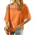 thumbnail image 4 of Lenpel Women's off One Shoulder Tops Short Sleeve Strappy Cold Shoulder T-Shirts Casual Loose Tee Blouses Fashion Summer Clothes, 4 of 7