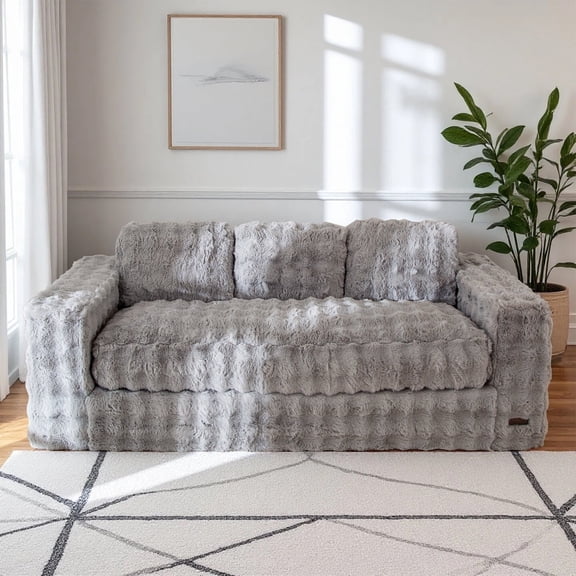 GOODONE 3 Seater Couch,Giant Bubbled Boneless Sofa Couch,Modern Comfy Floor Sofa with Armrests for Living Room and Apartments,No Assembly Required,Grey