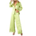 thumbnail image 1 of Timegard Lounge Outfits for Women Long Sleeve Lapel V Neck Button down Tops Drawstring Wide Leg Pants with Pockets Sets, 1 of 6