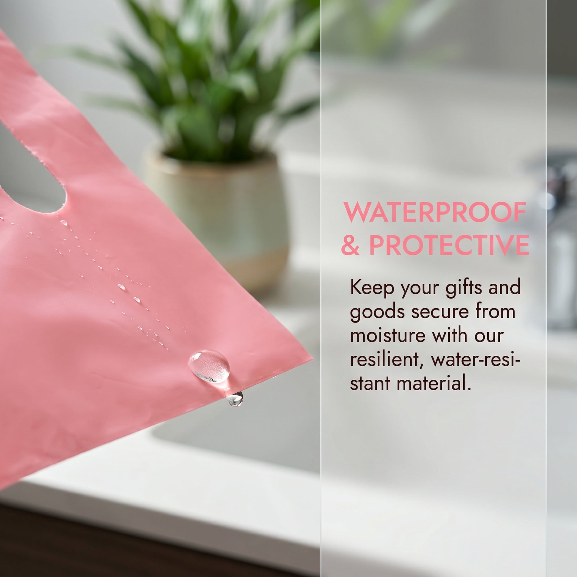 Unique Bargains 50Pcs Premium Waterproof Gift Bags Pink 9.8" x 13.8"