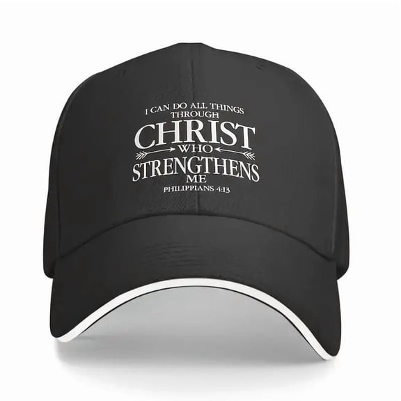 I Can Do All Things Through Christ Baseball Cap Adjustable Vintage Trucker Hat with Philippians 4:13 Scripture, Black & White Christian Faith Design, Unisex Casual Headwear for Men & Women, Valenti