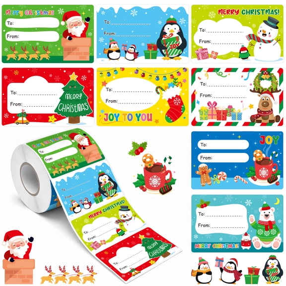 Sinekong 600Pcs Christmas Gift Tags, Christmas Name Labels Stickers Self-Adhesive Labels for Xmas Presents Wrapping Paper Festival Holiday Decor