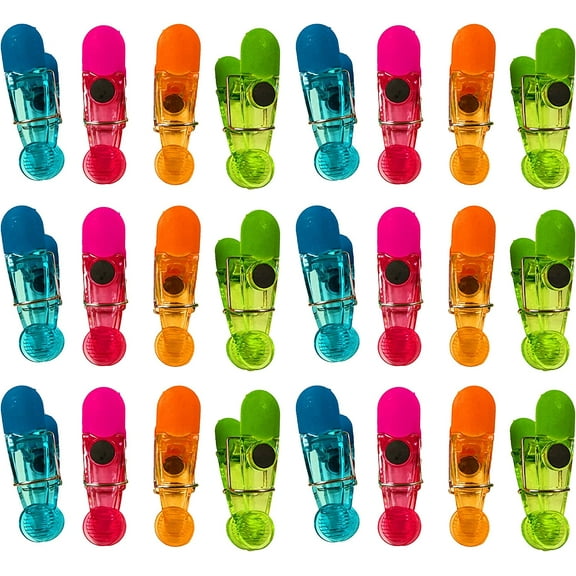 Set of 24 All Purpose Magnetic Clips Colorful Bag Clips, Chip Clips Assorted Colors Comfort Grip (24)